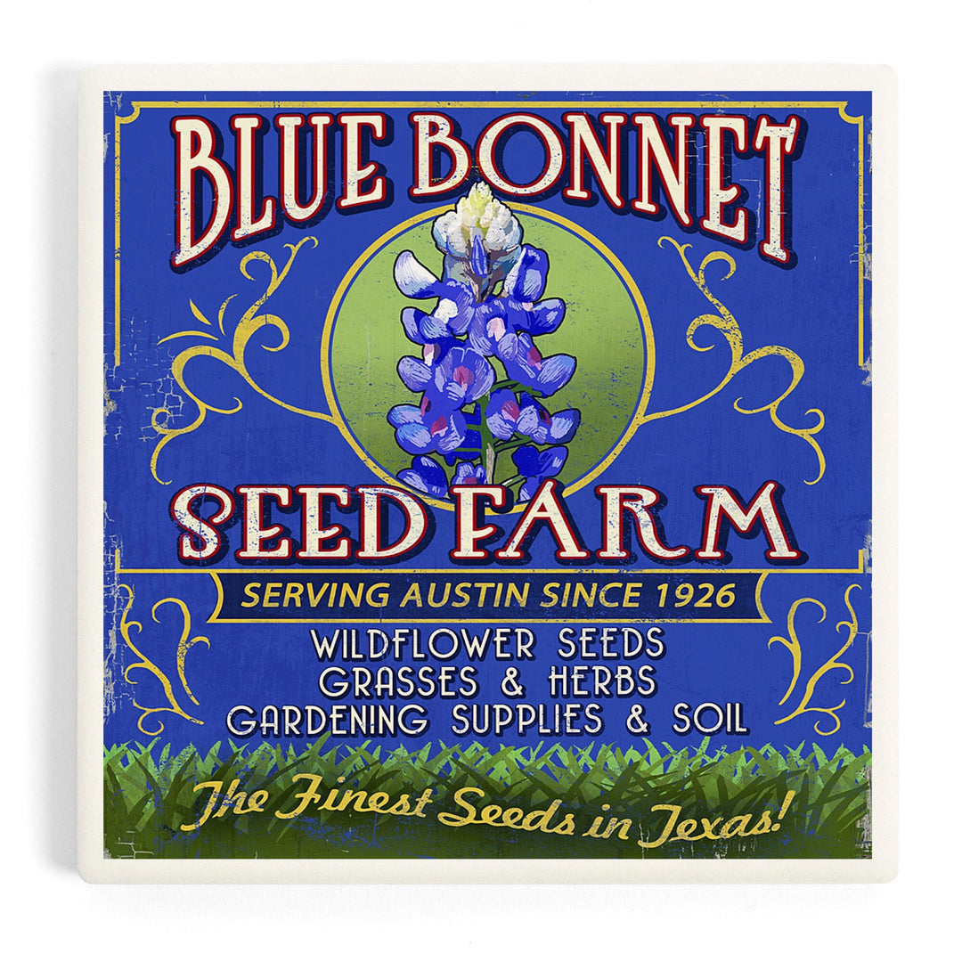 Texas Blue Bonnet Farm Vintage Sign, Coasters Coasters Lantern Press Coaster