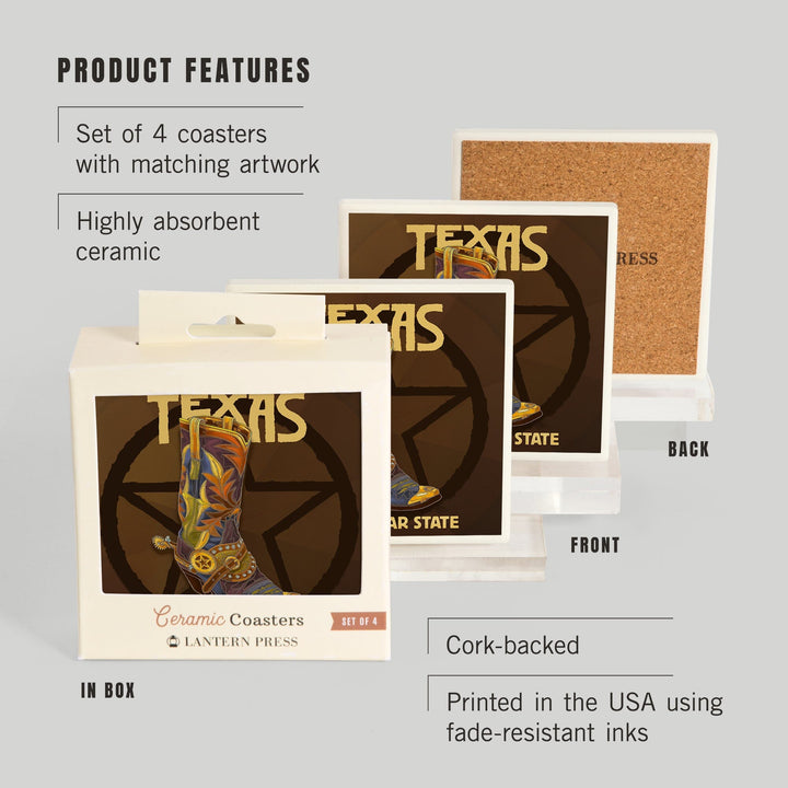 Texas, Boot and Star, Coasters Coasters Lantern Press
