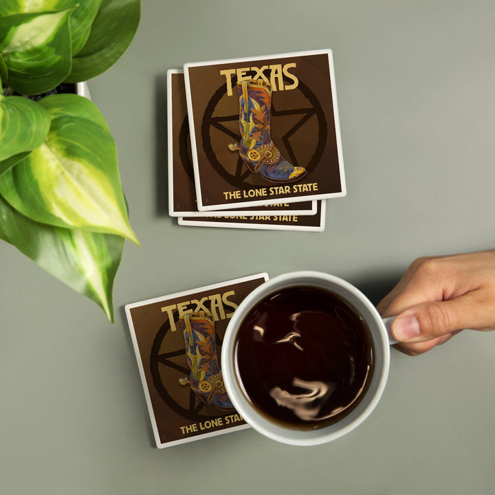 Texas, Boot and Star, Coasters Coasters Lantern Press