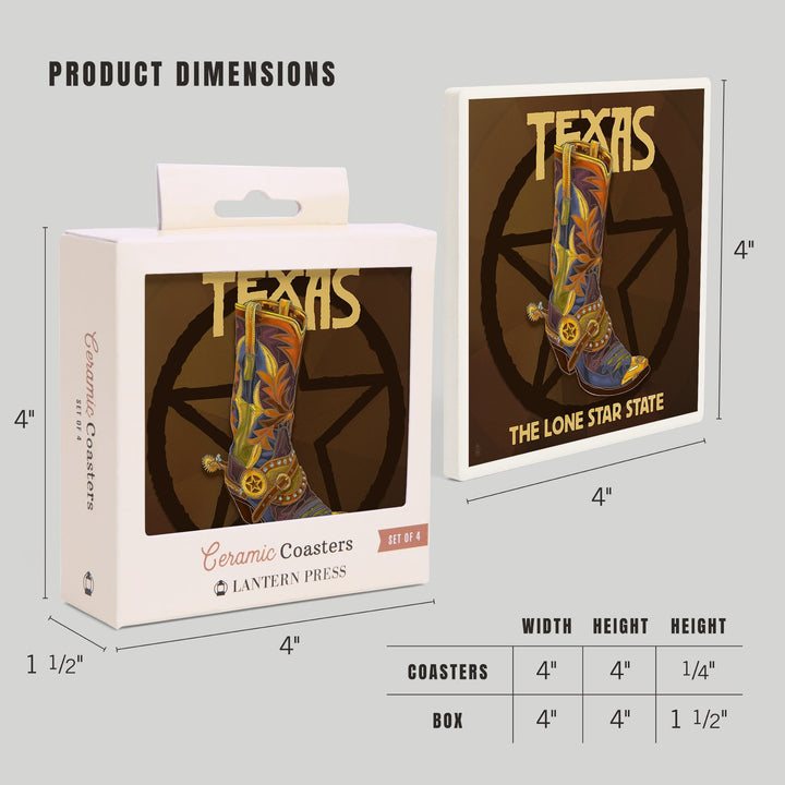 Texas, Boot and Star, Coasters Coasters Lantern Press