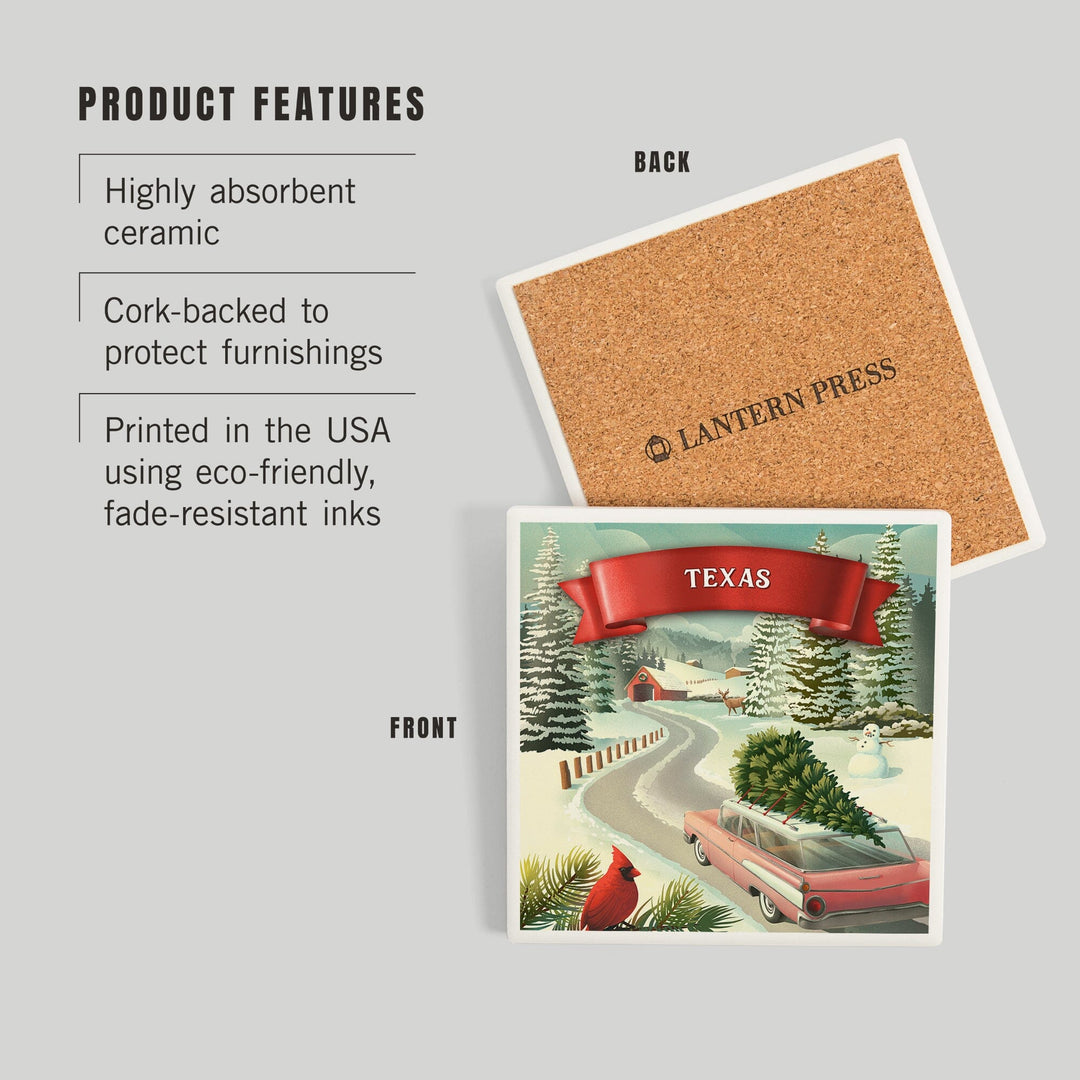 Texas, Christmas Holiday Tradition, Coasters Coasters Lantern Press