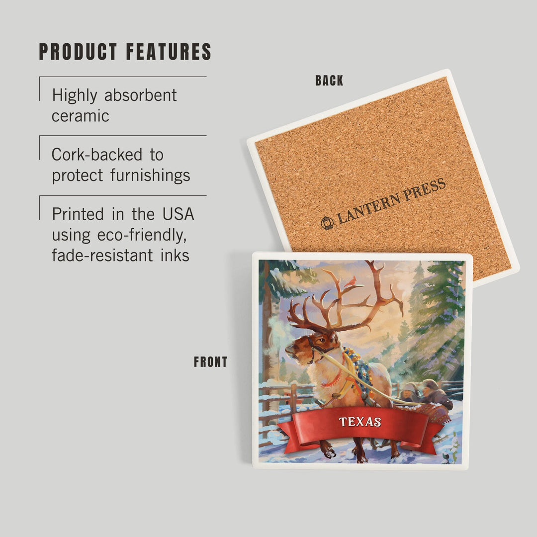 Texas, Christmas Sleigh Ride, Coasters Coasters Lantern Press