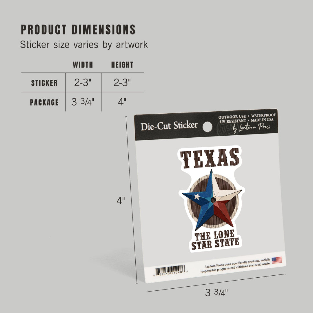 Texas, Lone Star State, Barn Star Letterpress, Contour, Lantern Press Artwork, Vinyl Sticker Sticker Lantern Press