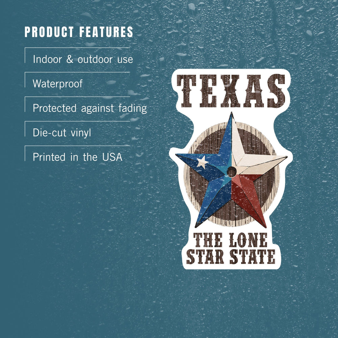Texas, Lone Star State, Barn Star Letterpress, Contour, Lantern Press Artwork, Vinyl Sticker Sticker Lantern Press