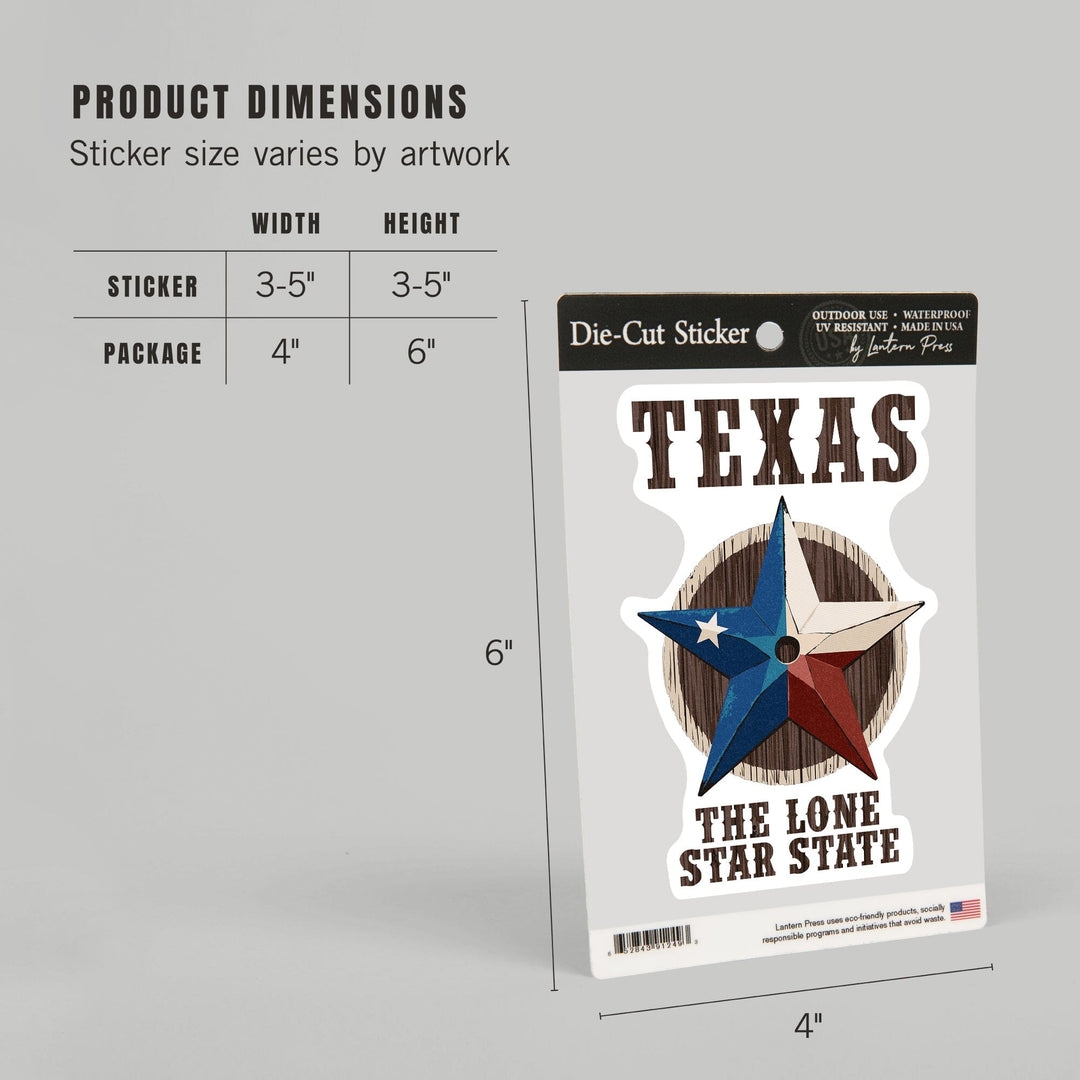 Texas, Lone Star State, Barn Star Letterpress, Contour, Lantern Press Artwork, Vinyl Sticker Sticker Lantern Press