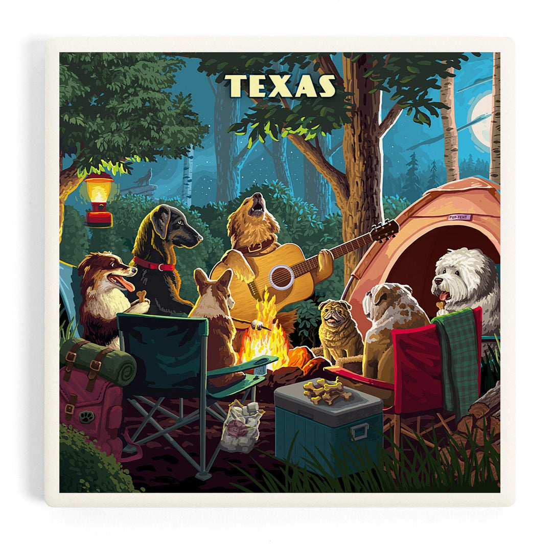 Texas, Painterly, Pack Life, Dogs Around Campfire, Coasters Coasters Lantern Press
