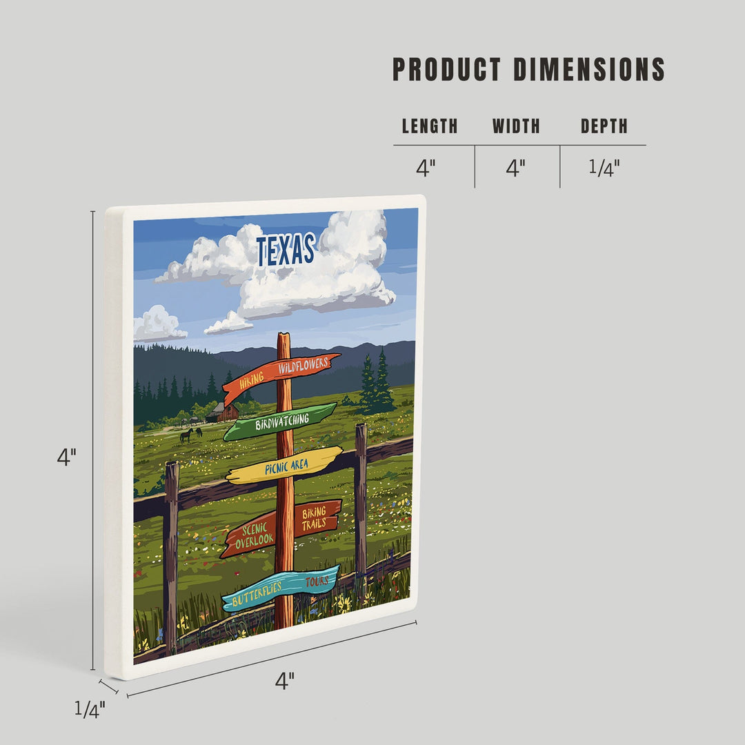 Texas, Signpost, Meadow, Coasters Coasters Lantern Press