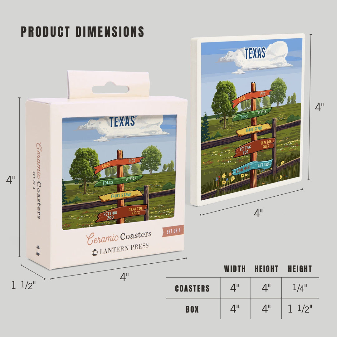 Texas, Signpost, Orchard, Coasters Coasters Lantern Press