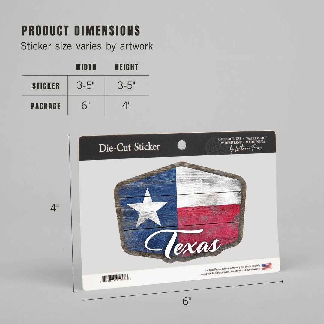 Texas, State Flag, Rustic Painting, Contour, Vinyl Sticker Sticker Lantern Press