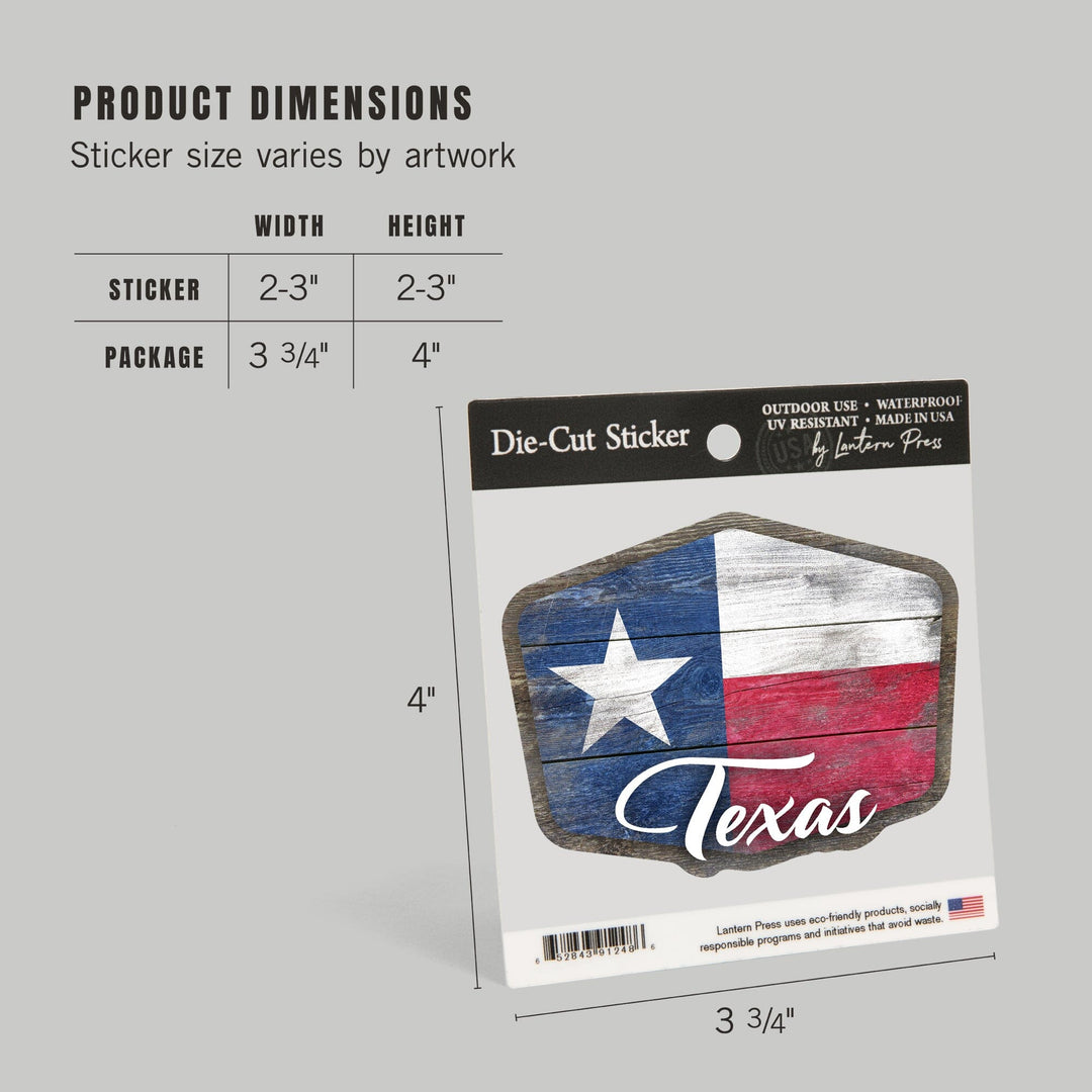 Texas, State Flag, Rustic Painting, Contour, Vinyl Sticker Sticker Lantern Press
