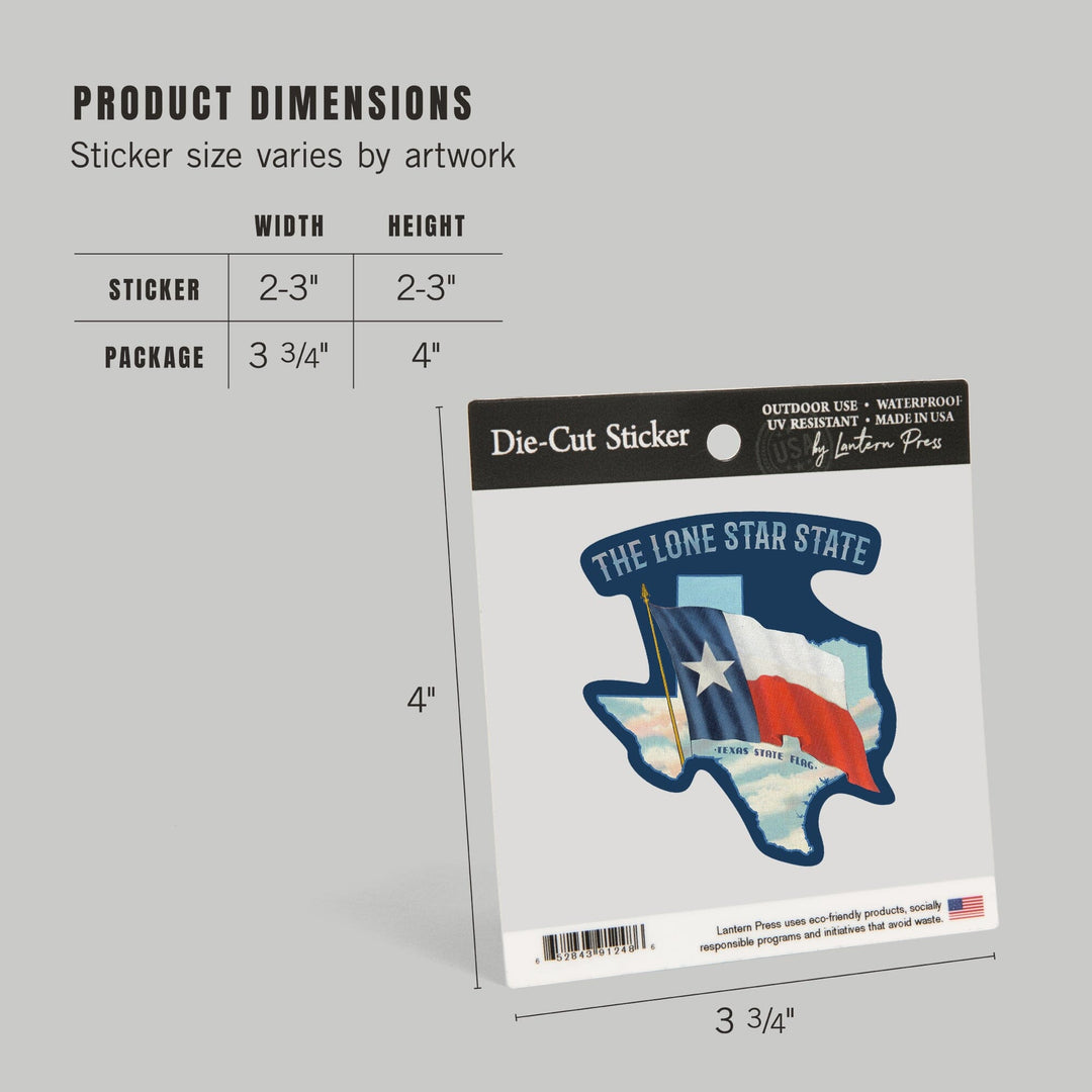 Texas, Vintage Texas Flag, Lone Star State, Contour, Vintage Art, Vinyl Sticker Sticker Lantern Press