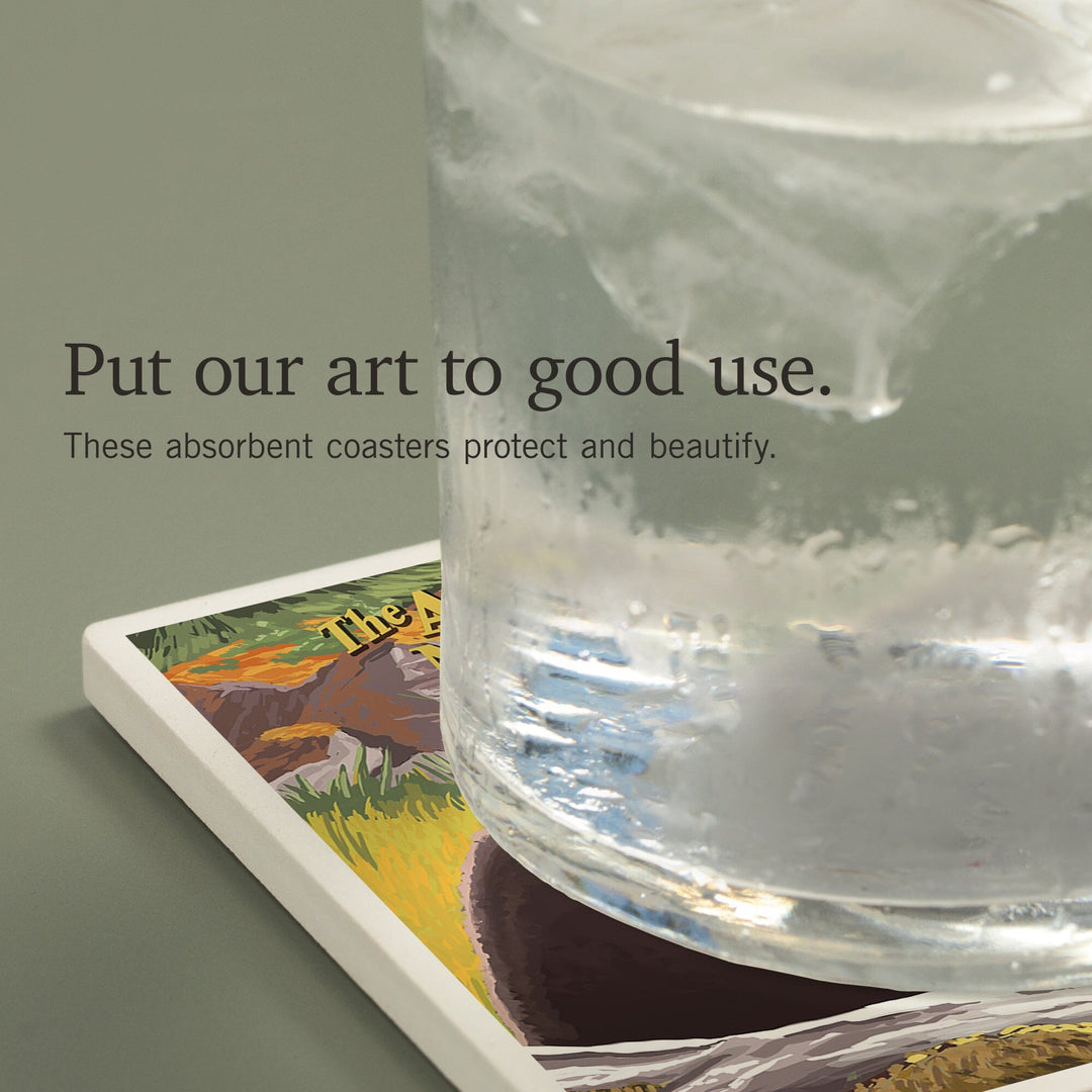 The Adirondacks, New York, Black Bear in Forest, Coasters Coasters Lantern Press