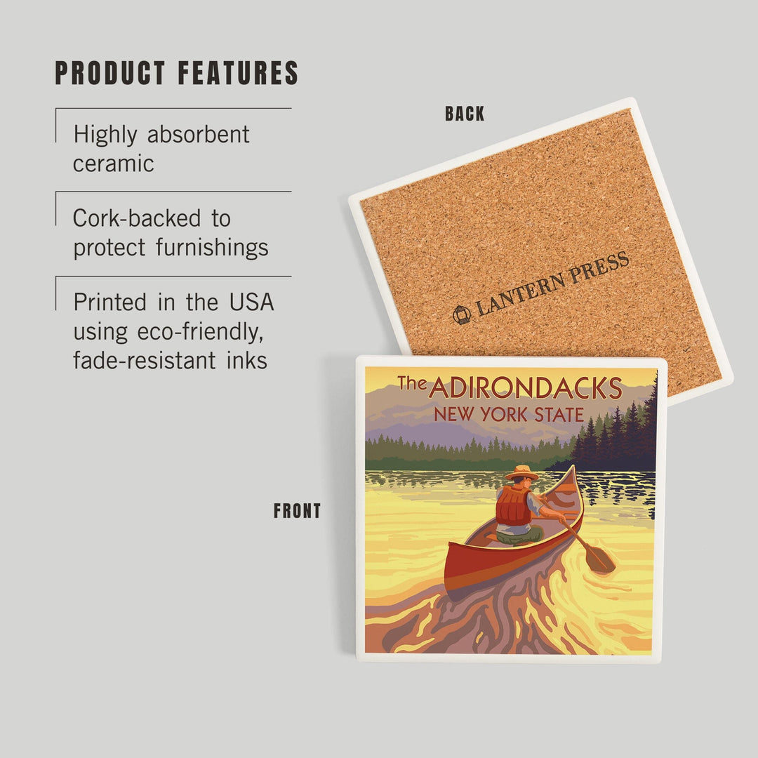 The Adirondacks, New York, Canoe Scene, Coasters Coasters Lantern Press
