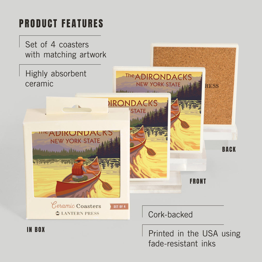 The Adirondacks, New York, Canoe Scene, Coasters Coasters Lantern Press