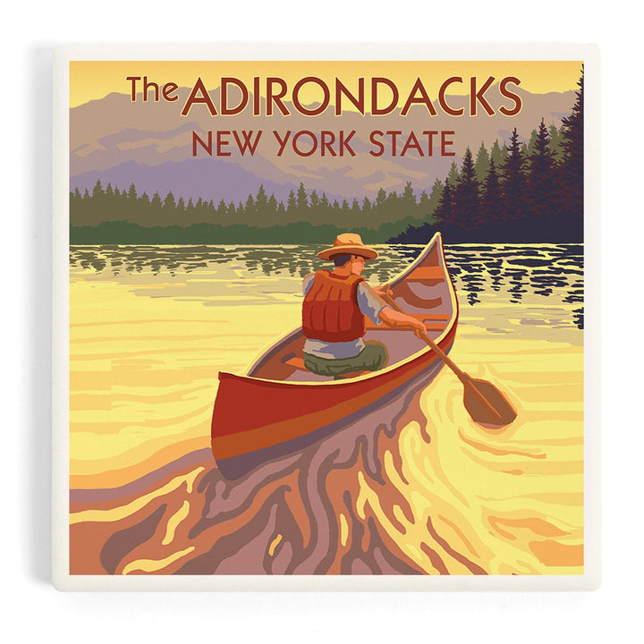 The Adirondacks, New York, Canoe Scene, Coasters Coasters Lantern Press Coaster