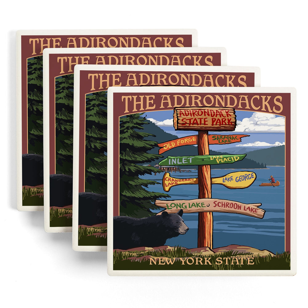 The Adirondacks, New York State, Destinations Sign, Coasters Coasters Lantern Press