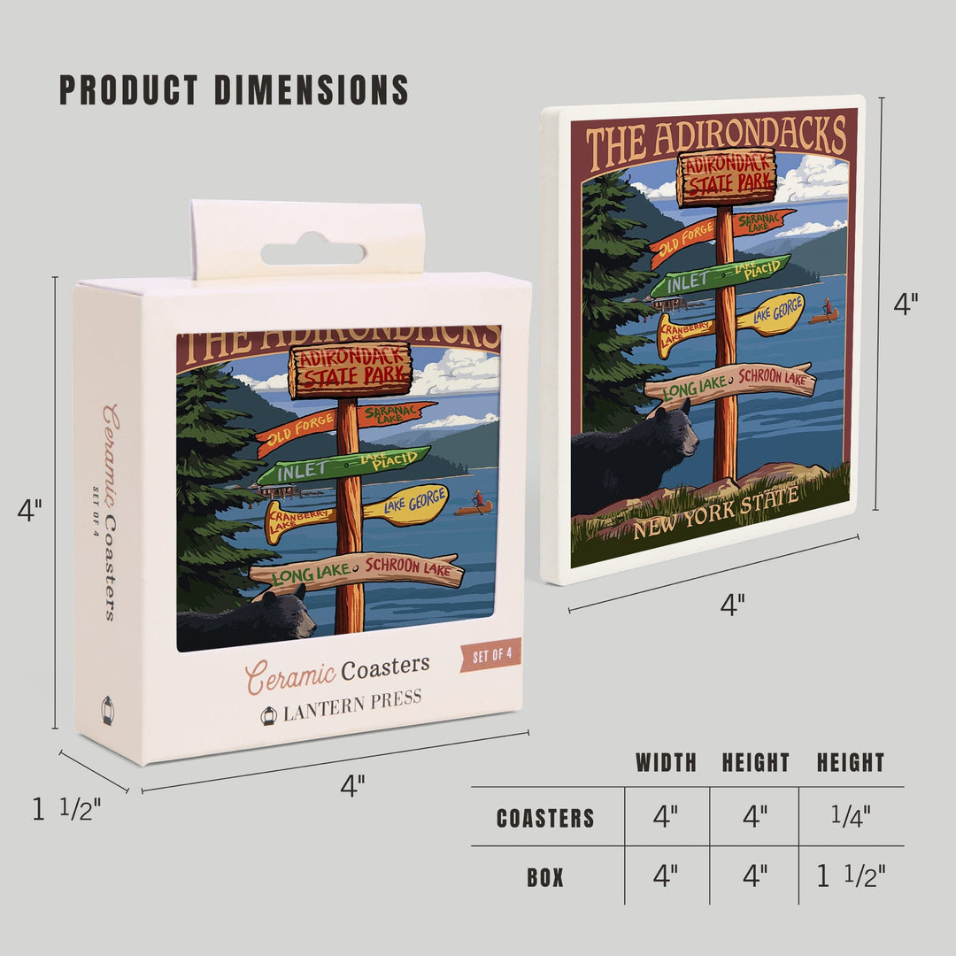 The Adirondacks, New York State, Destinations Sign, Coasters Coasters Lantern Press