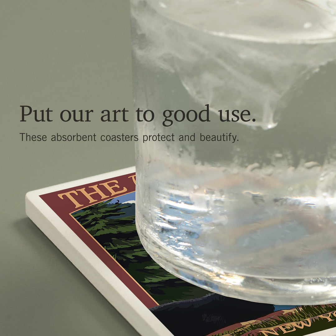 The Adirondacks, New York State, Destinations Sign, Coasters Coasters Lantern Press