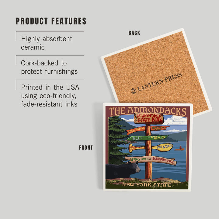 The Adirondacks, New York State, Destinations Sign, Coasters Coasters Lantern Press