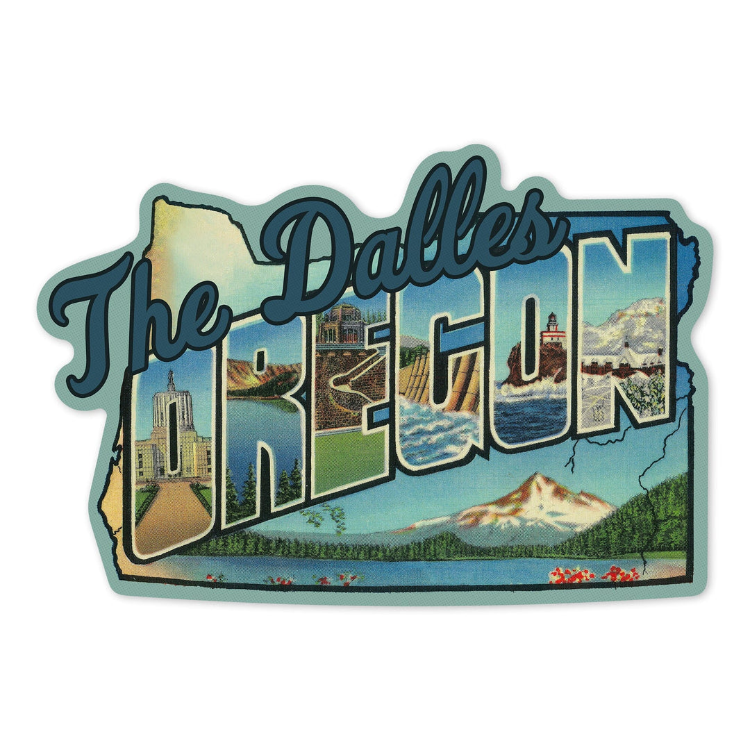 The Dalles, Oregon, Large Letter Scenes, Contour, Vinyl Sticker Sticker Lantern Press
