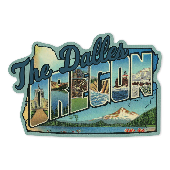 The Dalles, Oregon, Large Letter Scenes, Contour, Vinyl Sticker Sticker Lantern Press