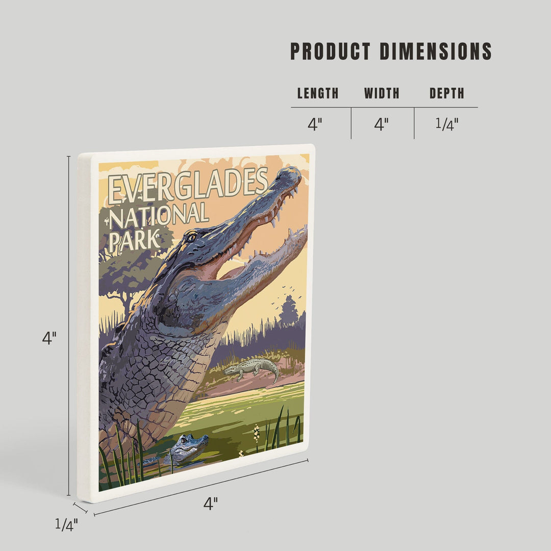 The Everglades National Park, Florida, Alligator Scene, Painterly Series, Coasters Coasters Lantern Press