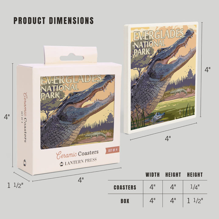 The Everglades National Park, Florida, Alligator Scene, Painterly Series, Coasters Coasters Lantern Press