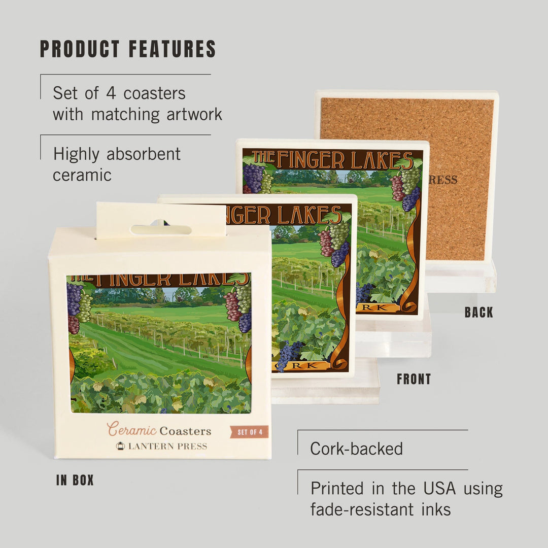 The Finger Lakes, New York, Vineyard Scene, Coasters Coasters Lantern Press