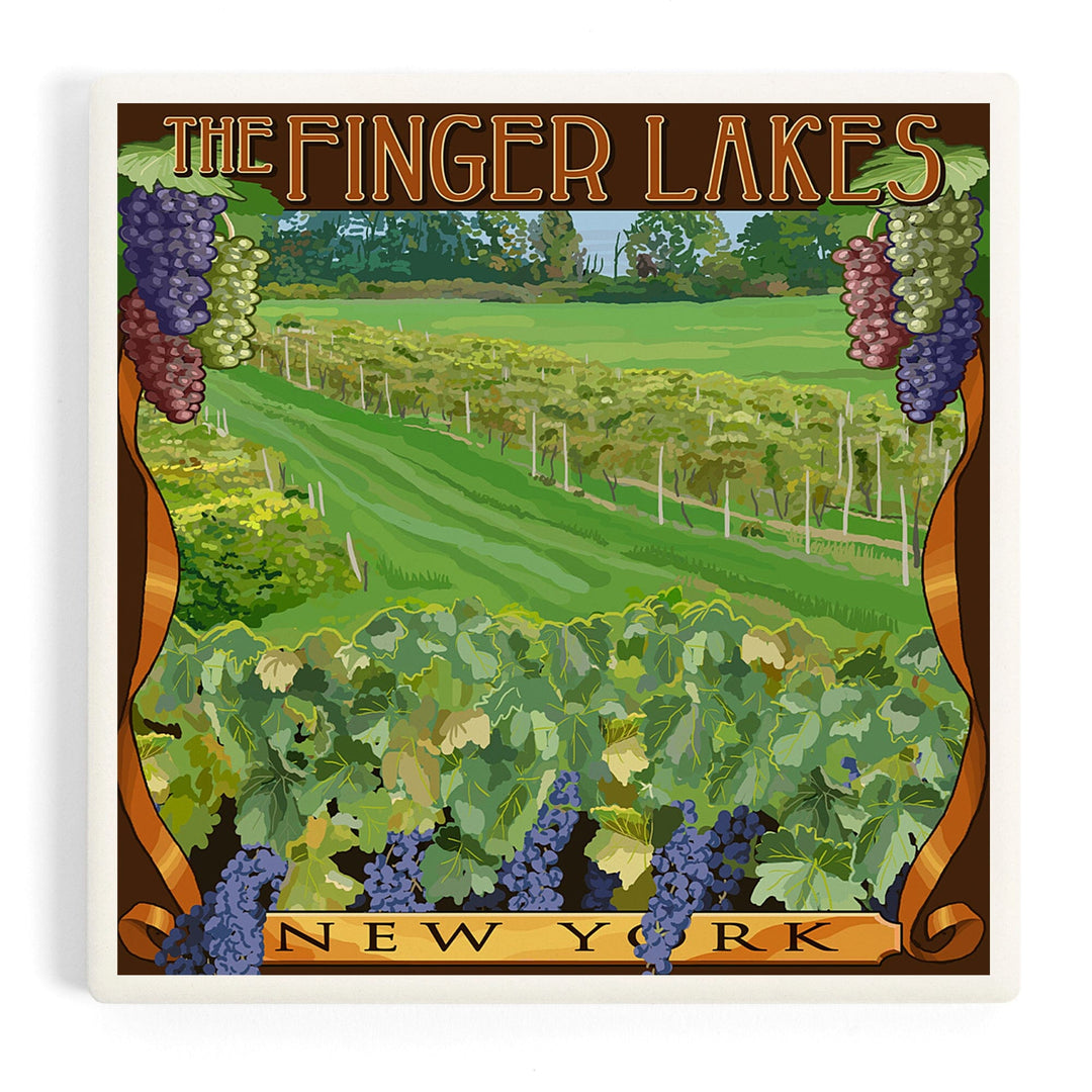 The Finger Lakes, New York, Vineyard Scene, Coasters Coasters Lantern Press Coaster