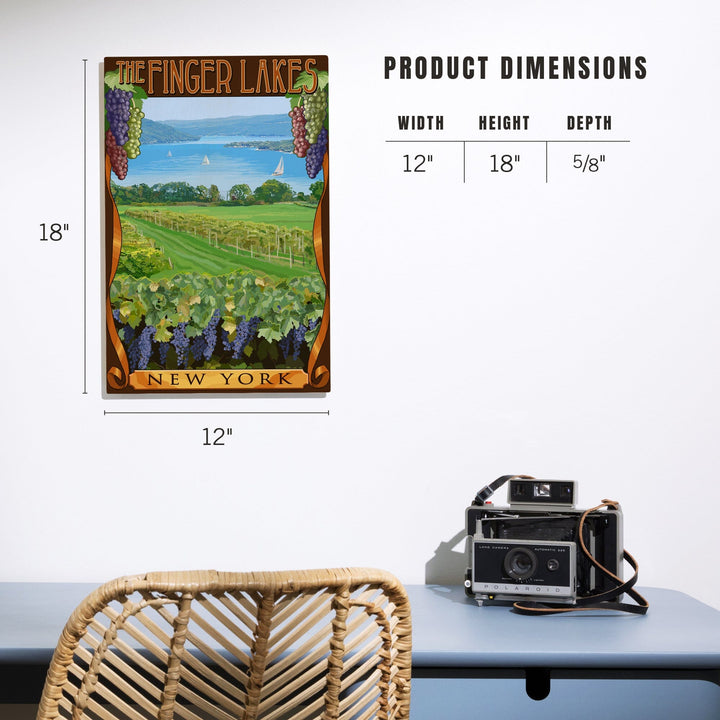 The Finger Lakes, New York, Vineyard Scene, Lantern Press Artwork, Wood Signs and Postcards Wood Lantern Press
