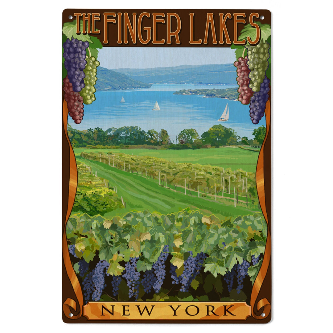 The Finger Lakes, New York, Vineyard Scene, Lantern Press Artwork, Wood Signs and Postcards Wood Lantern Press