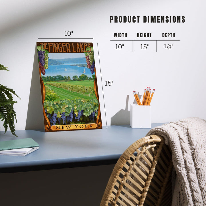 The Finger Lakes, New York, Vineyard Scene, Lantern Press Artwork, Wood Signs and Postcards Wood Lantern Press
