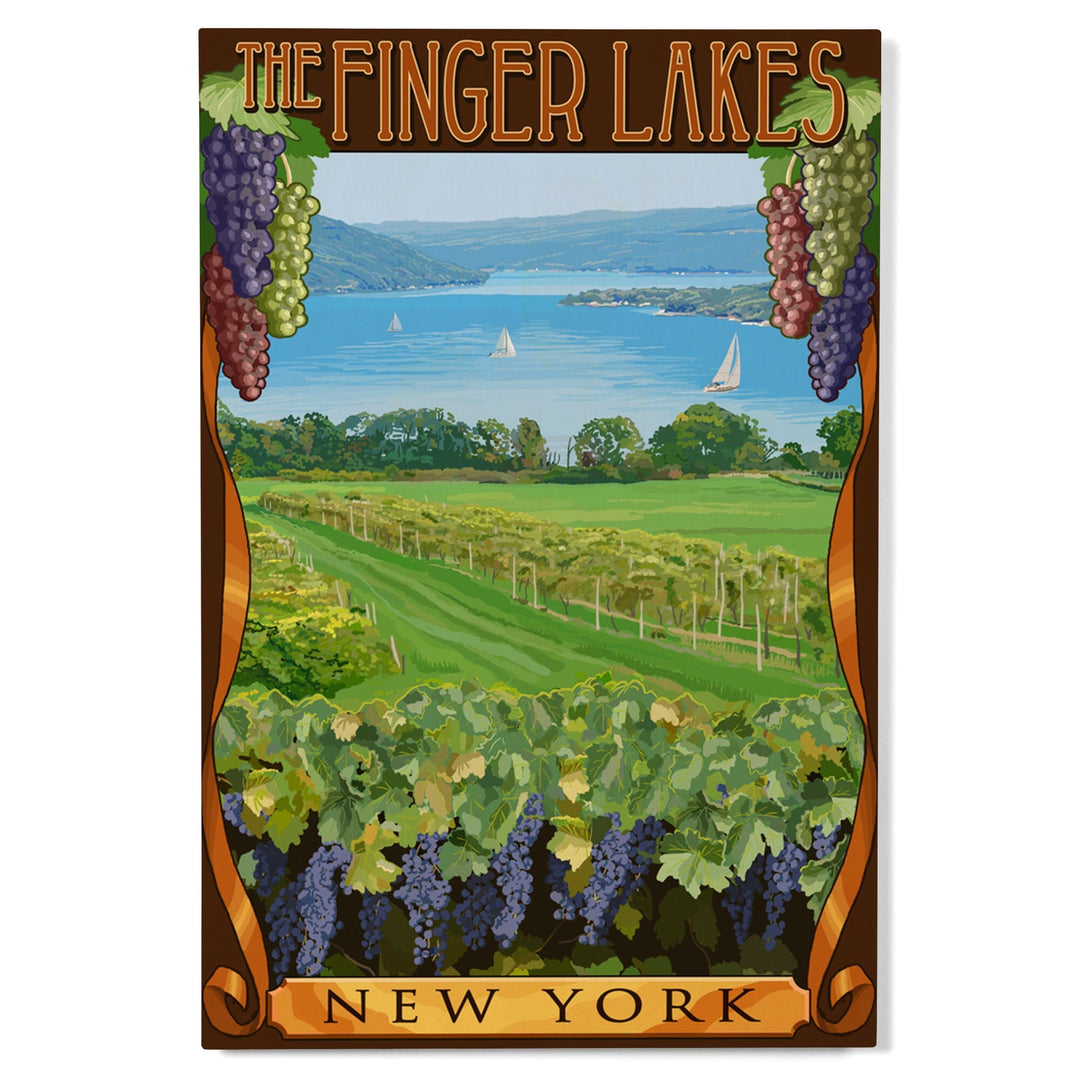 The Finger Lakes, New York, Vineyard Scene, Lantern Press Artwork, Wood Signs and Postcards Wood Lantern Press