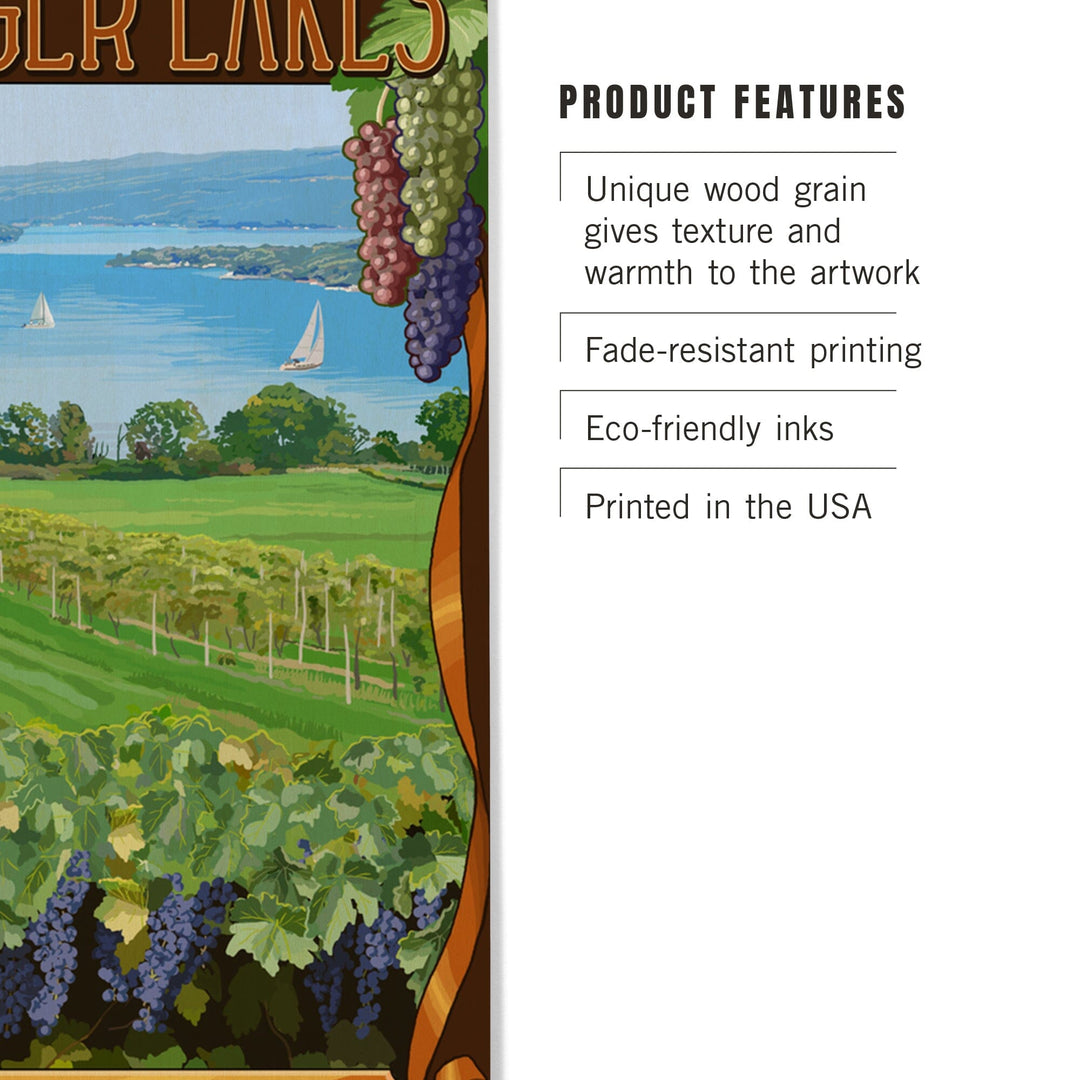 The Finger Lakes, New York, Vineyard Scene, Lantern Press Artwork, Wood Signs and Postcards Wood Lantern Press
