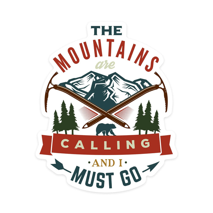 The Mountains are Calling, Bear & Mountains, Contour, Lantern Press Artwork, Vinyl Sticker Sticker Lantern Press