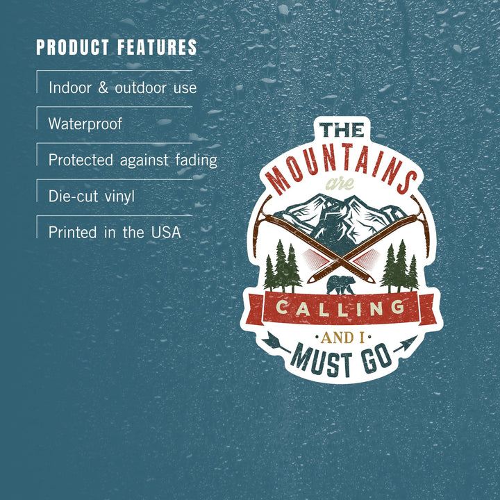 The Mountains are Calling, Bear & Mountains, Contour, Lantern Press Artwork, Vinyl Sticker Sticker Lantern Press