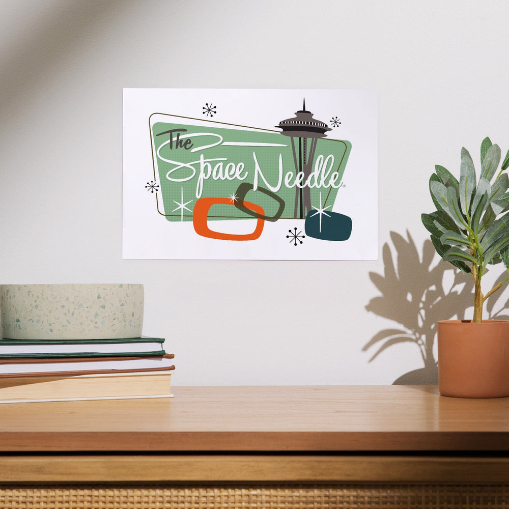 The Space Needle, Mid Century Modern, Teal Sign, Art & Giclee Prints Art Lantern Press
