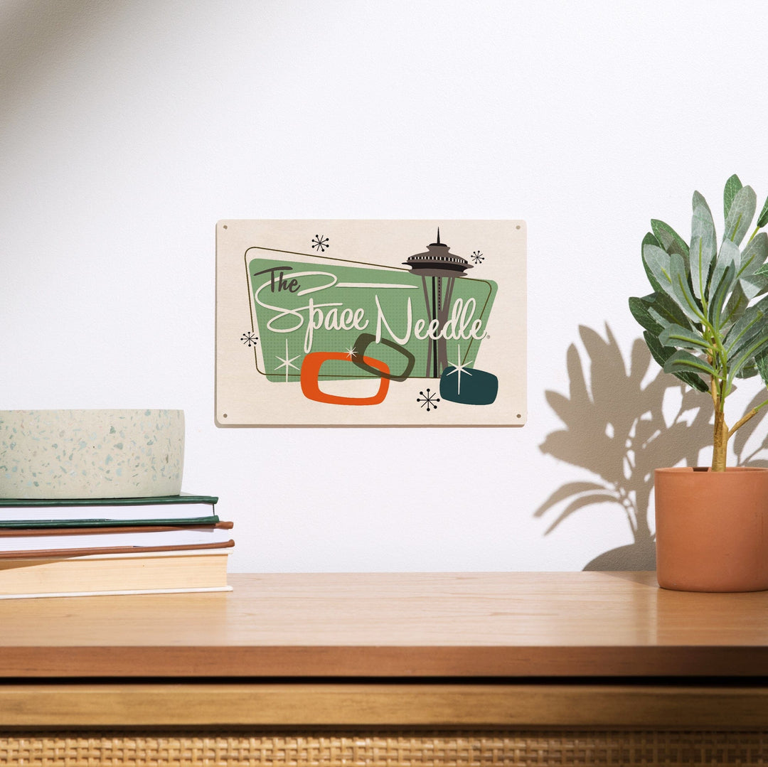 The Space Needle, Mid Century Modern, Teal Sign, Lantern Press Artwork, Wood Signs and Postcards Wood Lantern Press