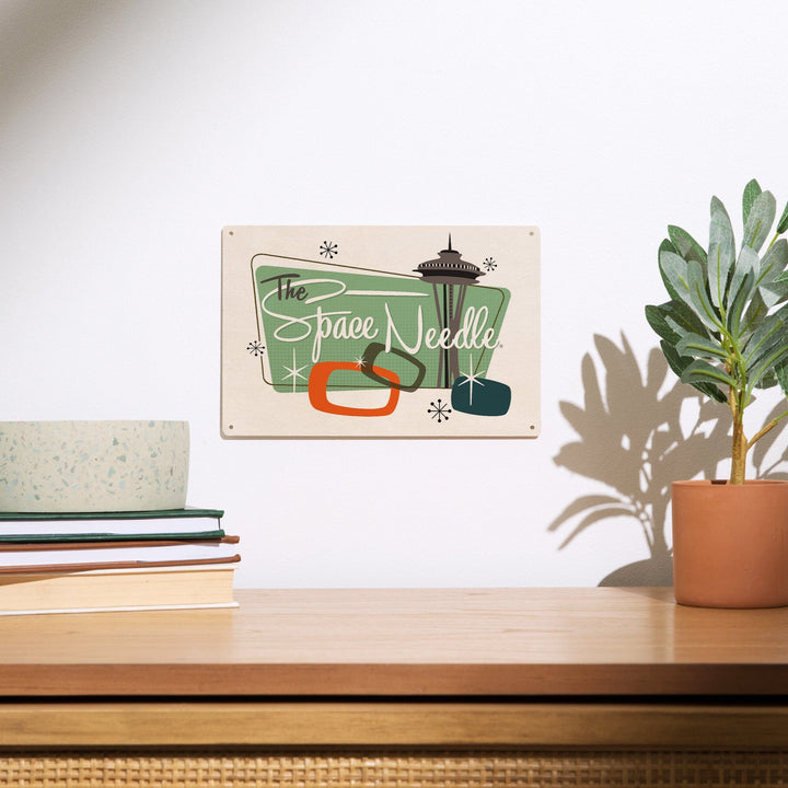 The Space Needle, Mid Century Modern, Teal Sign, Lantern Press Artwork, Wood Signs and Postcards Wood Lantern Press