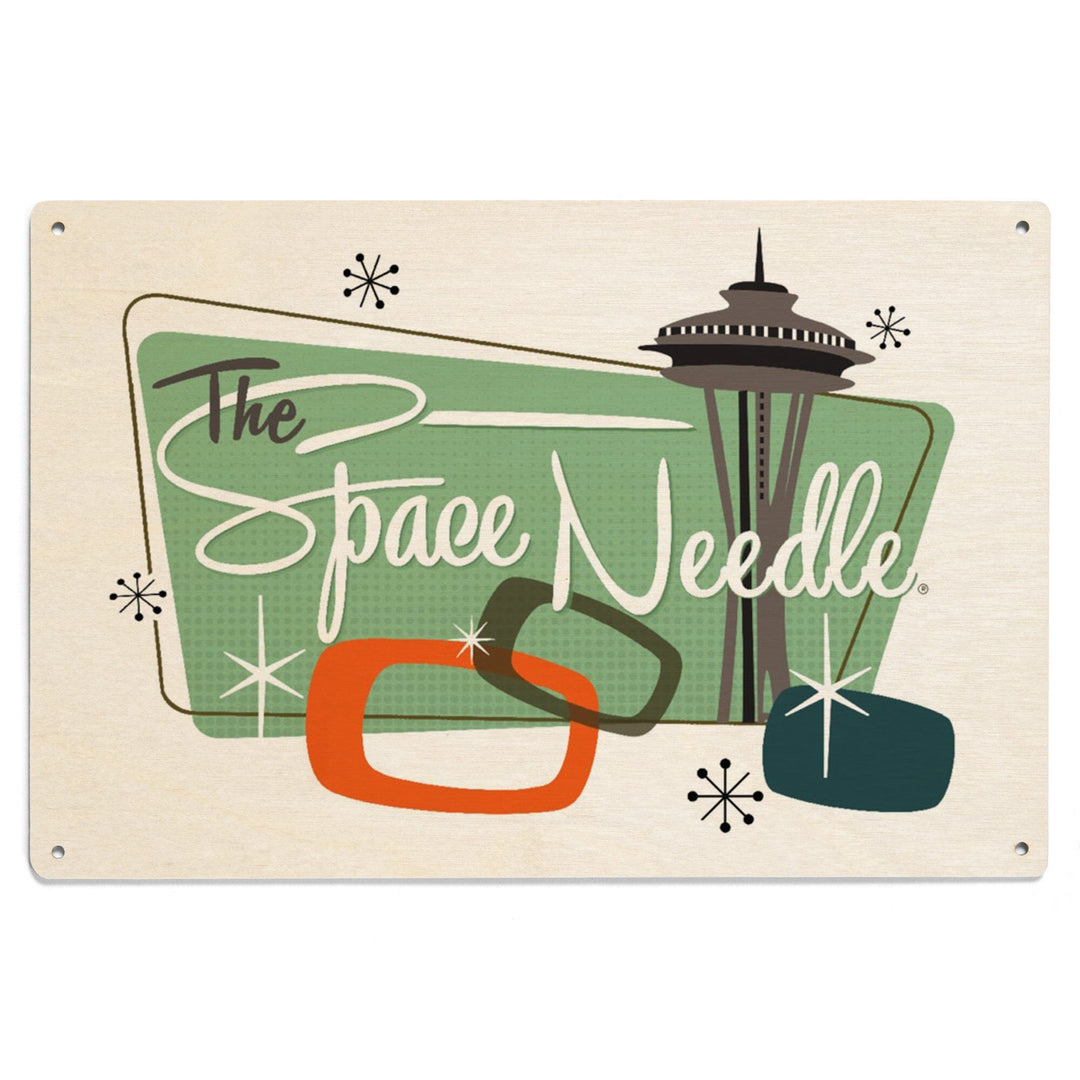 The Space Needle, Mid Century Modern, Teal Sign, Lantern Press Artwork, Wood Signs and Postcards Wood Lantern Press