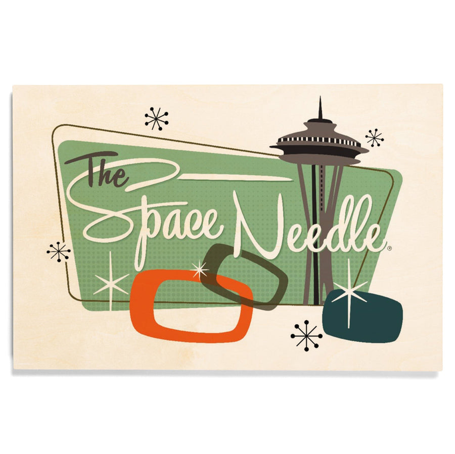 The Space Needle, Mid Century Modern, Teal Sign, Lantern Press Artwork, Wood Signs and Postcards Wood Lantern Press