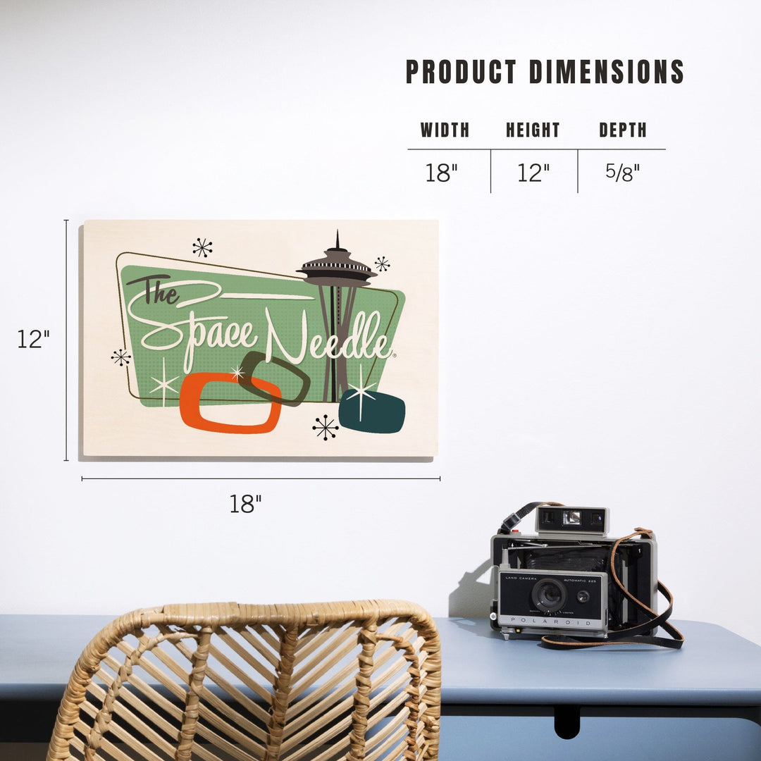 The Space Needle, Mid Century Modern, Teal Sign, Lantern Press Artwork, Wood Signs and Postcards Wood Lantern Press