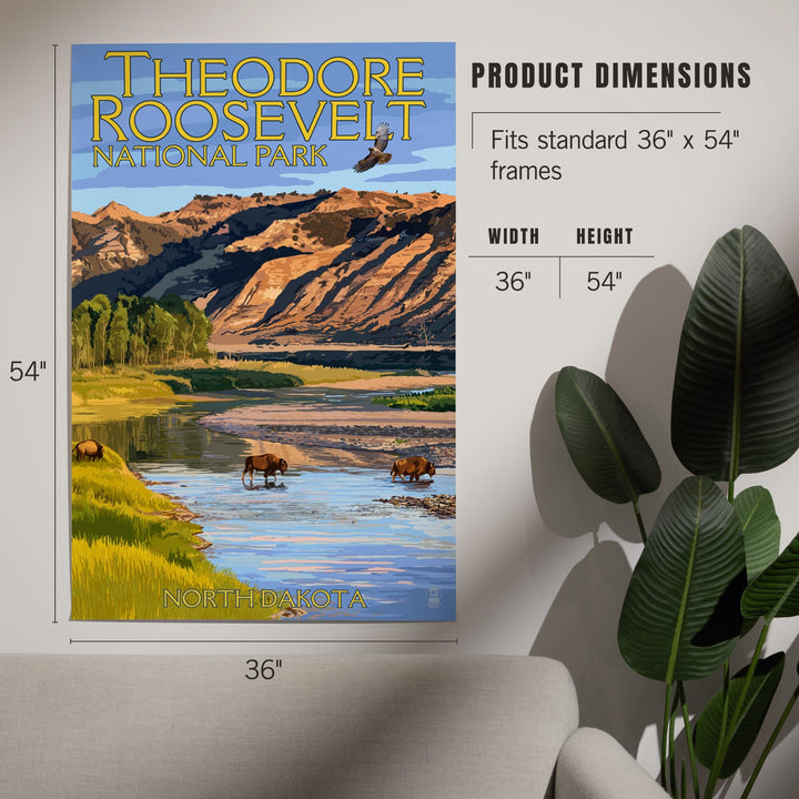 Theodore Roosevelt National Park, North Dakota, Bison Crossing River, Art & Giclee Prints Art Lantern Press