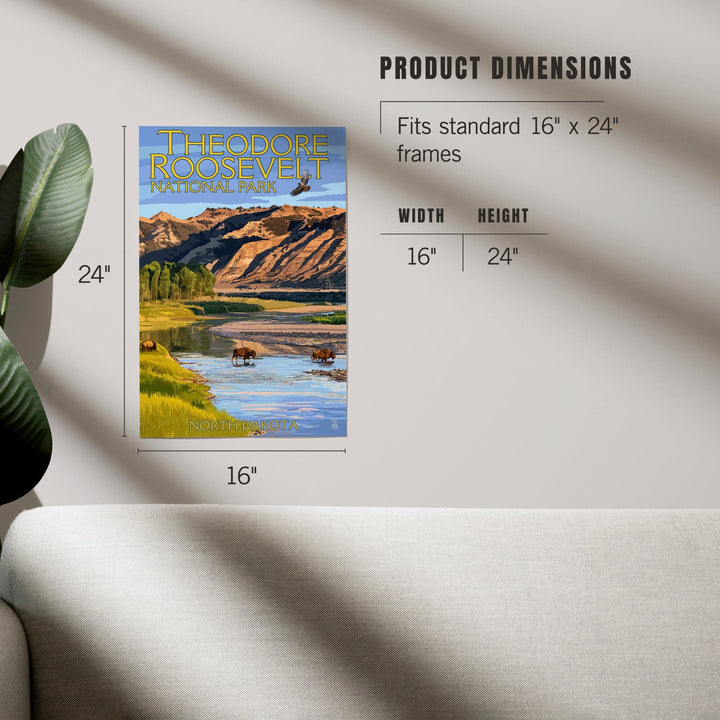 Theodore Roosevelt National Park, North Dakota, Bison Crossing River, Art & Giclee Prints Art Lantern Press