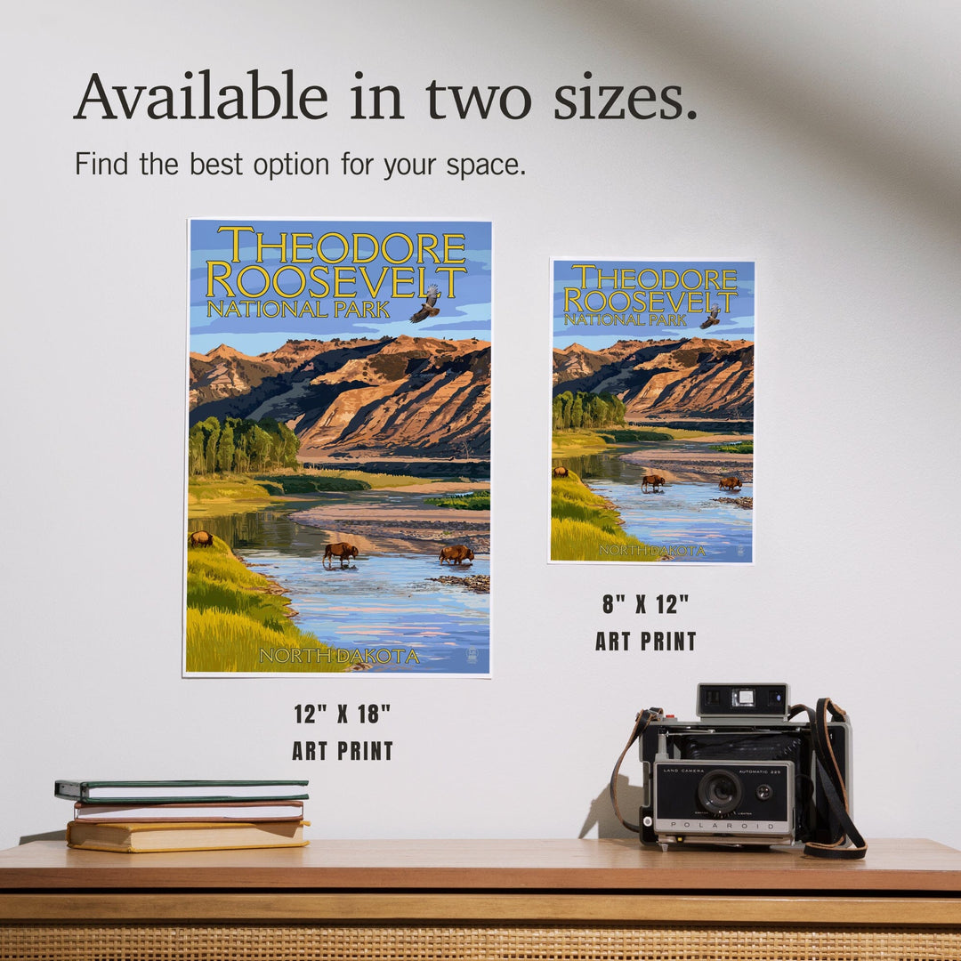 Theodore Roosevelt National Park, North Dakota, Bison Crossing River, Art & Giclee Prints Art Lantern Press
