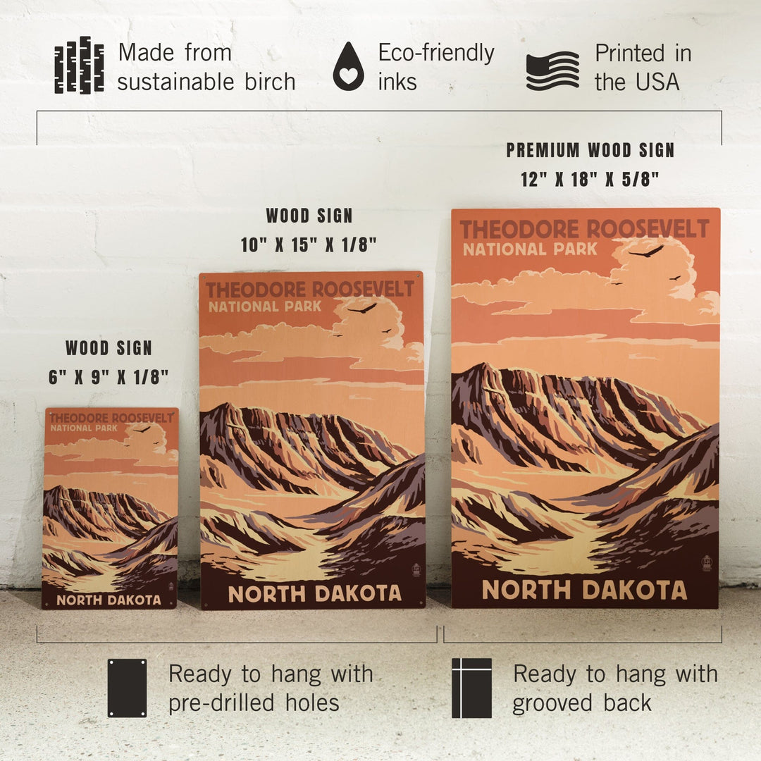 Theodore Roosevelt National Park, North Dakota, Buttes, Lantern Press Artwork, Wood Signs and Postcards Wood Lantern Press