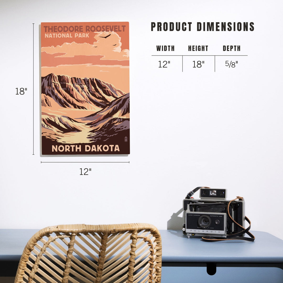 Theodore Roosevelt National Park, North Dakota, Buttes, Lantern Press Artwork, Wood Signs and Postcards Wood Lantern Press