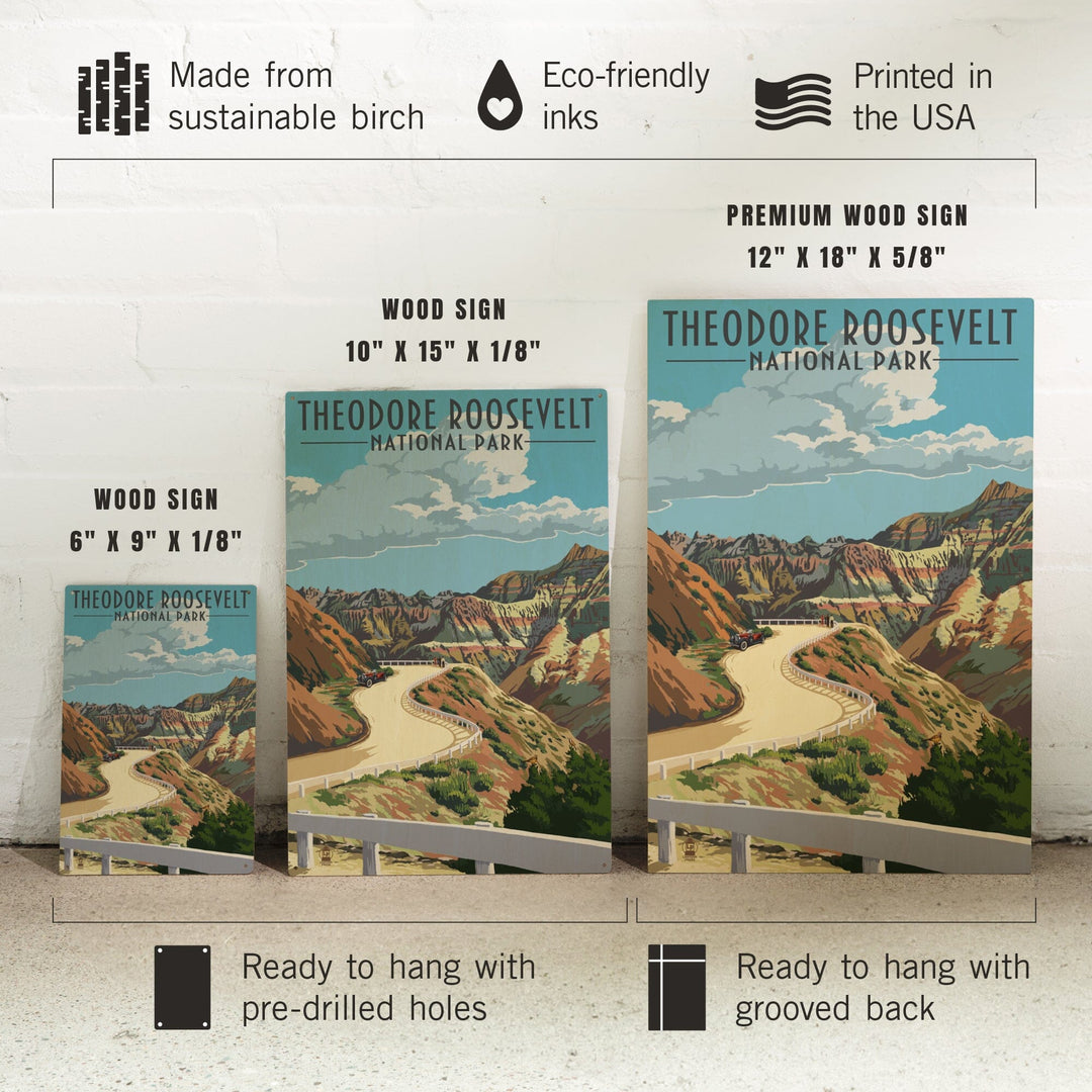 Theodore Roosevelt National Park, North Dakota, Road Scene, Lantern Press Artwork, Wood Signs and Postcards Wood Lantern Press