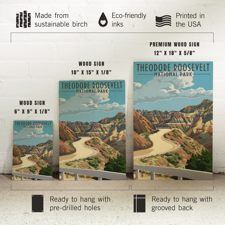 Theodore Roosevelt National Park, North Dakota, Road Scene, Lantern Press Artwork, Wood Signs and Postcards Wood Lantern Press