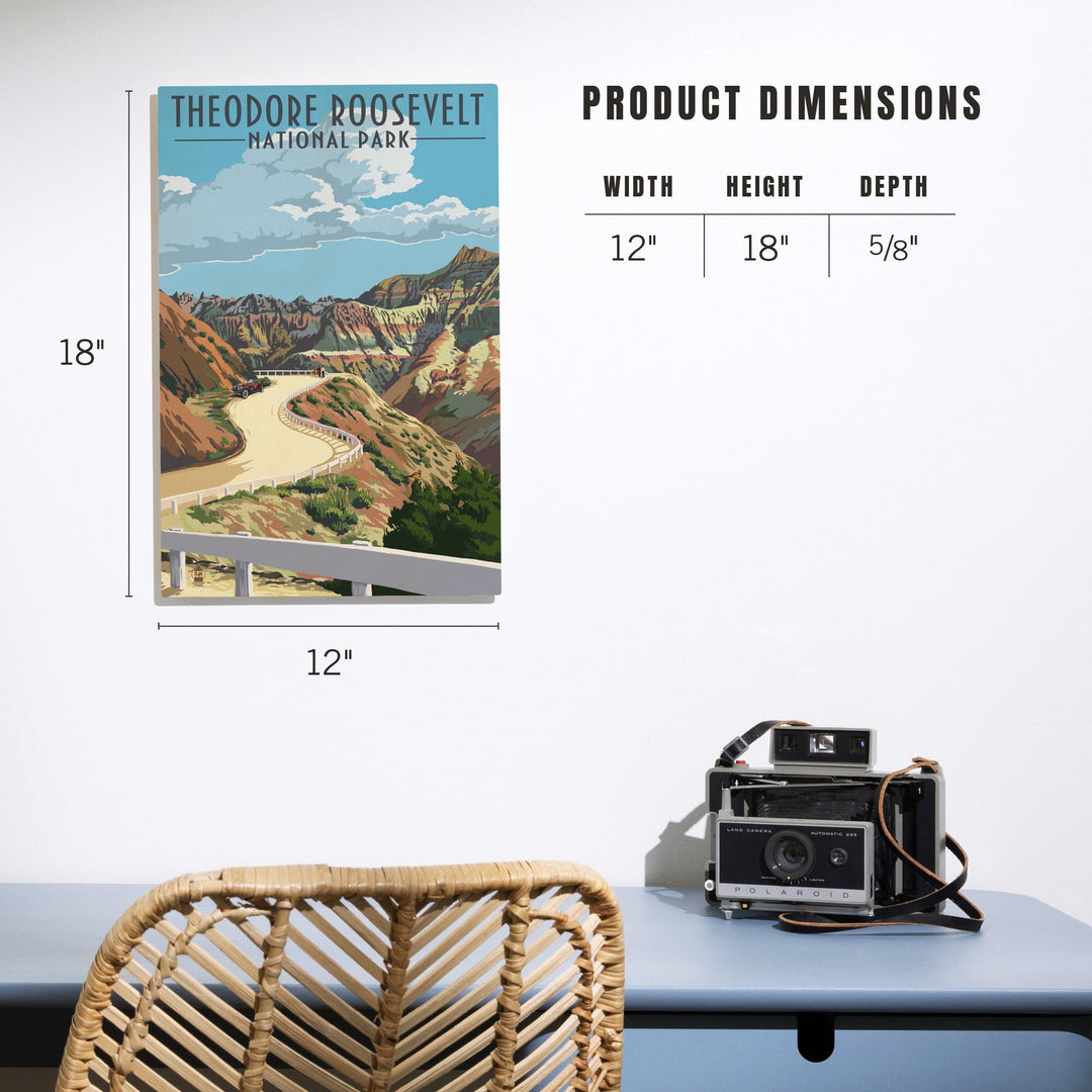 Theodore Roosevelt National Park, North Dakota, Road Scene, Lantern Press Artwork, Wood Signs and Postcards Wood Lantern Press